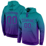 Custom Stitched Aqua Purple Fade Fashion Sports Pullover Sweatshirt Hoodie