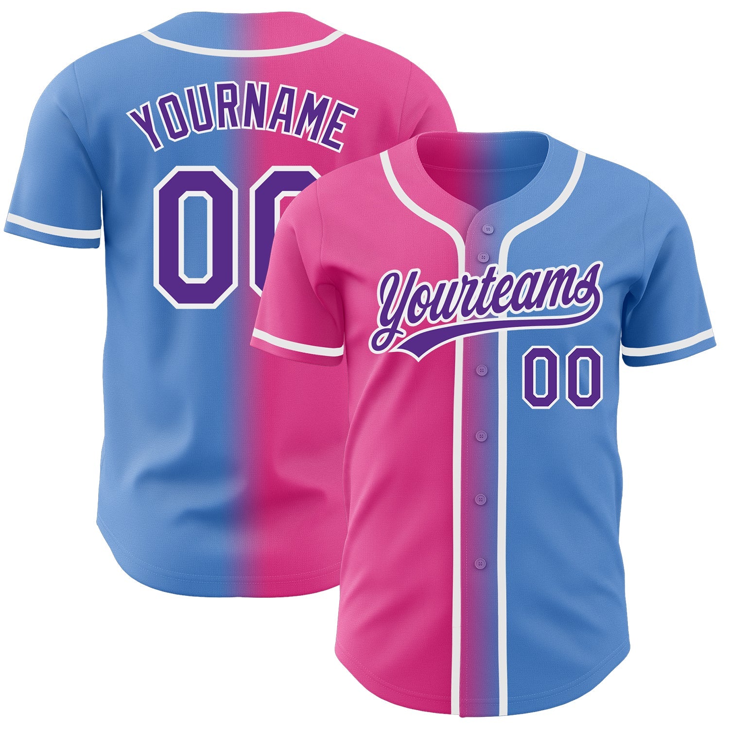 Custom Powder Blue Purple-Pink Authentic Fade Fashion Baseball Jersey