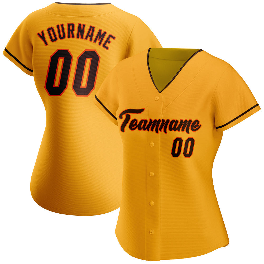 Custom Gold Brown-Orange Authentic Baseball Jersey