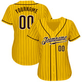 Custom Gold Brown Pinstripe Brown-White Authentic Baseball Jersey
