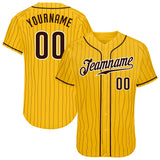 Custom Gold Brown Pinstripe Brown-White Authentic Baseball Jersey