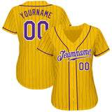 Custom Gold Purple Pinstripe Purple-White Authentic Baseball Jersey