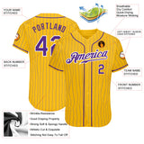 Custom Gold Purple Pinstripe Purple-White Authentic Baseball Jersey