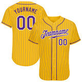 Custom Gold Purple Pinstripe Purple-White Authentic Baseball Jersey
