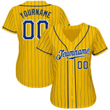 Custom Gold Royal Pinstripe Royal-White Authentic Baseball Jersey