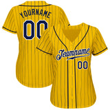 Custom Gold Navy Pinstripe Navy-White Authentic Baseball Jersey
