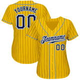 Custom Gold Navy Pinstripe Navy-Light Blue Authentic Baseball Jersey