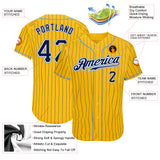 Custom Gold Navy Pinstripe Navy-Light Blue Authentic Baseball Jersey