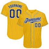 Custom Gold Navy Pinstripe Navy-Light Blue Authentic Baseball Jersey
