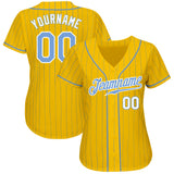 Custom Gold Light Blue Pinstripe Light Blue-White Authentic Baseball Jersey