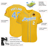 Custom Gold Light Blue Pinstripe Light Blue-White Authentic Baseball Jersey