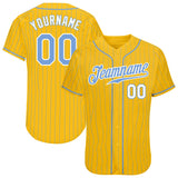 Custom Gold Light Blue Pinstripe Light Blue-White Authentic Baseball Jersey