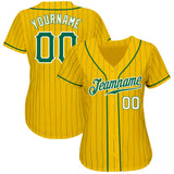 Custom Gold Kelly Green Pinstripe Kelly Green-White Authentic Baseball Jersey