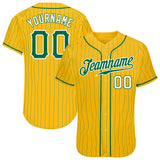 Custom Gold Kelly Green Pinstripe Kelly Green-White Authentic Baseball Jersey