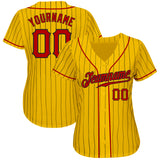 Custom Gold Black Pinstripe Red-Black Authentic Baseball Jersey