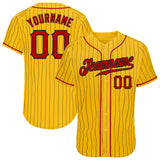 Custom Gold Black Pinstripe Red-Black Authentic Baseball Jersey