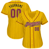 Custom Gold Black Pinstripe Crimson-Cream Authentic Baseball Jersey