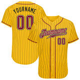 Custom Gold Black Pinstripe Crimson-Cream Authentic Baseball Jersey