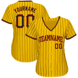 Custom Gold Black Pinstripe Black-Orange Authentic Baseball Jersey