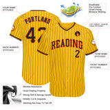 Custom Gold Black Pinstripe Black-Orange Authentic Baseball Jersey