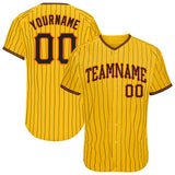 Custom Gold Black Pinstripe Black-Orange Authentic Baseball Jersey
