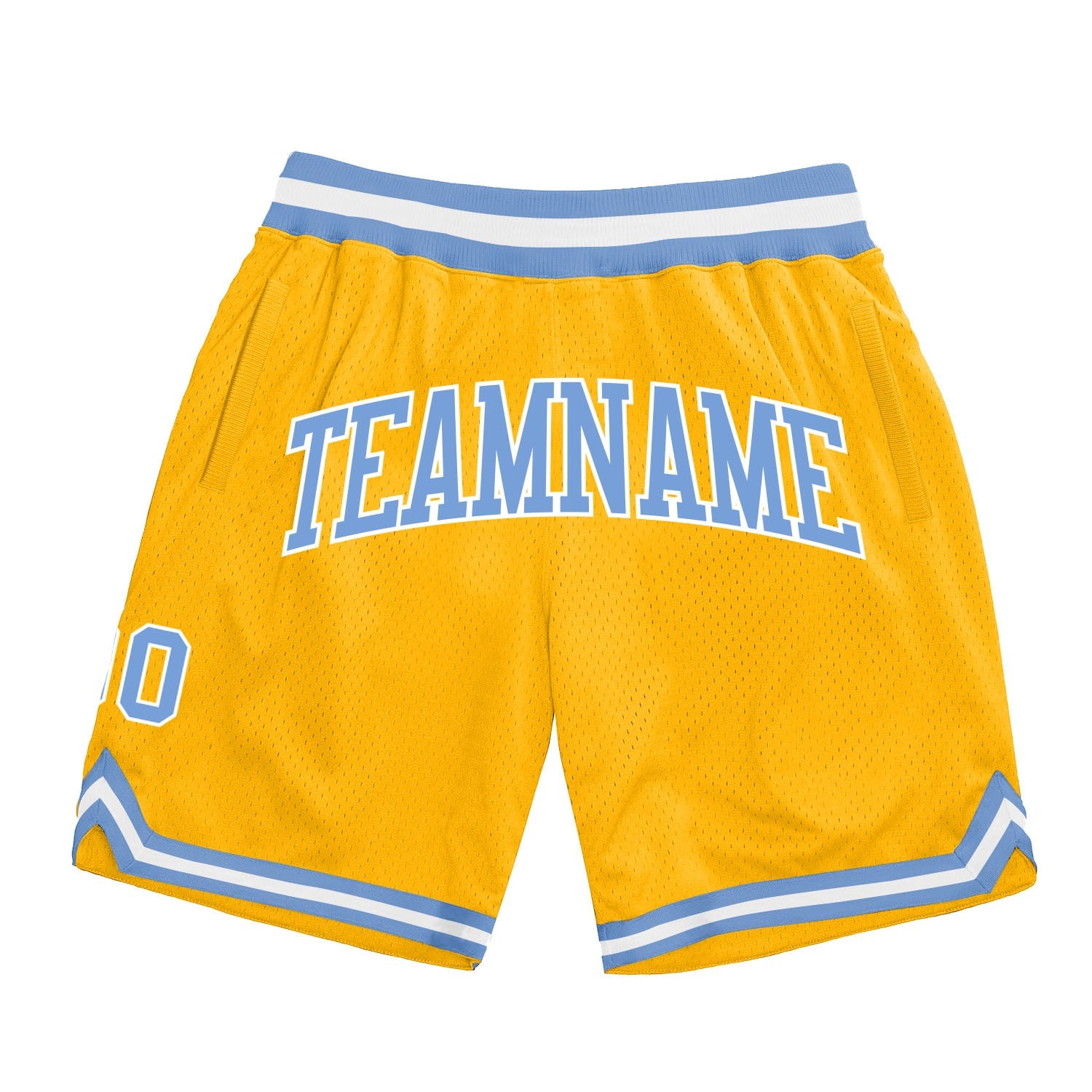 Custom Gold Light Blue-White Authentic Throwback Basketball Shorts