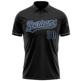 Custom Black Black-Light Blue Performance Vapor Golf Polo Shirt