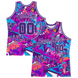 Custom Graffiti Pattern Purple-White 3D Words Authentic Basketball Jersey