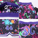Custom Graffiti Pattern Purple-White 3D Splashes Authentic Basketball Shorts