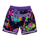 Custom Graffiti Pattern Purple-White 3D Splashes Authentic Basketball Shorts
