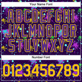 Custom Graffiti Pattern Gold-Purple 3D Clashing Colors Paint-Splatter Performance T-Shirt