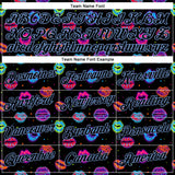 Custom Graffiti Pattern Black-Light Blue 3D Dots And Kiss Lips Performance T-Shirt