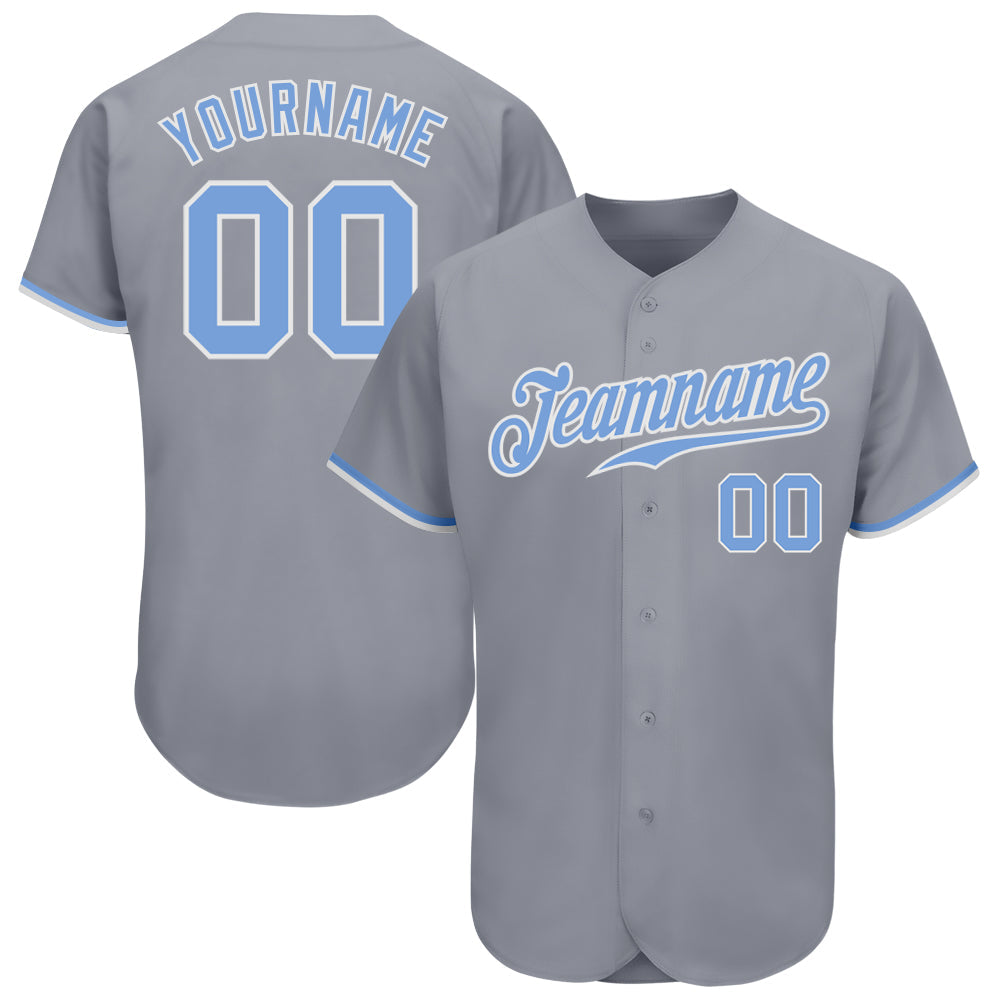 Custom Gray Light Blue-White Authentic Baseball Jersey