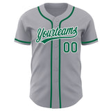 Custom Gray Kelly Green-White Authentic Baseball Jersey