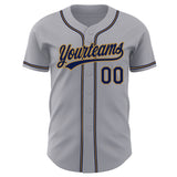 Custom Gray Navy-Old Gold Authentic Baseball Jersey