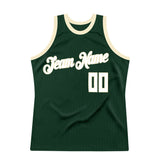 Custom Hunter Green White-Cream Authentic Throwback Basketball Jersey