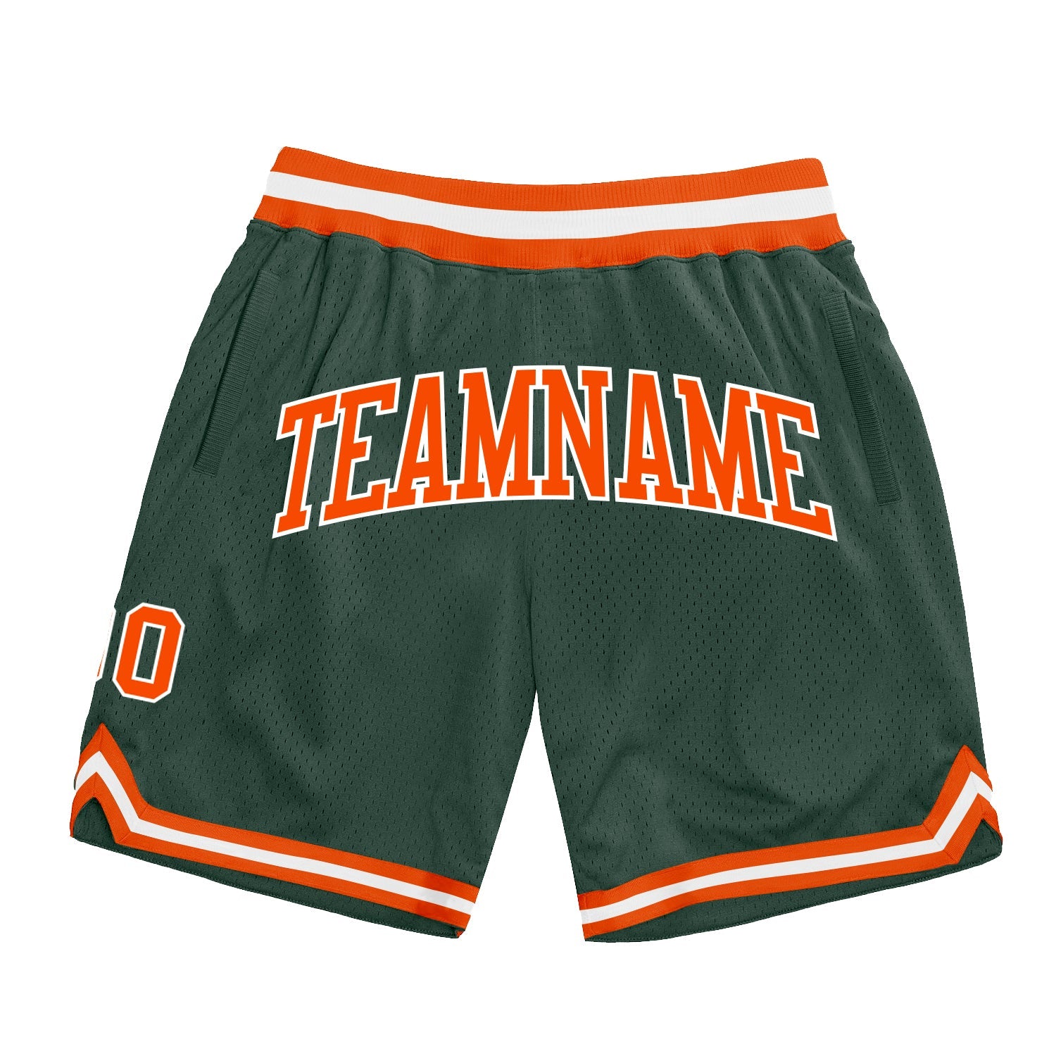 Custom Hunter Green Orange-White Authentic Throwback Basketball Shorts