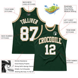 Custom Hunter Green White-Old Gold Authentic Throwback Basketball Jersey