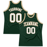Custom Hunter Green White-Old Gold Authentic Throwback Basketball Jersey