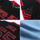 Custom Light Blue Black-White Bomber Full-Snap Varsity Letterman Two Tone Jacket