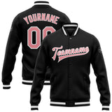 Custom Black Pink-White Bomber Full-Snap Varsity Letterman Jacket