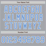 Custom Gray Light Blue-White Bomber Full-Snap Varsity Letterman Jacket