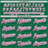 Custom Kelly Green Pink-White Bomber Full-Snap Varsity Letterman Jacket