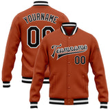 Custom Texas Orange Black-White Bomber Full-Snap Varsity Letterman Jacket