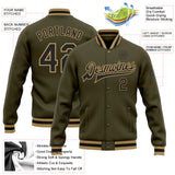 Custom Olive Black-Old Gold Bomber Full-Snap Varsity Letterman Salute To Service Jacket