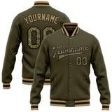 Custom Olive Camo Black-Old Gold Bomber Full-Snap Varsity Letterman Salute To Service Jacket