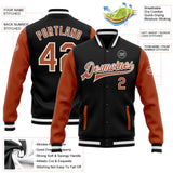 Custom Black Texas Orange-White Bomber Full-Snap Varsity Letterman Two Tone Jacket