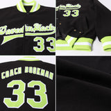 Custom Black Neon Green-White Bomber Full-Snap Varsity Letterman Jacket