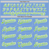 Custom Light Blue Neon Green-White Bomber Full-Snap Varsity Letterman Jacket