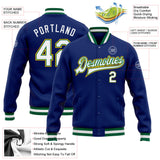 Custom Royal White Kelly Green-Gold Bomber Full-Snap Varsity Letterman Jacket
